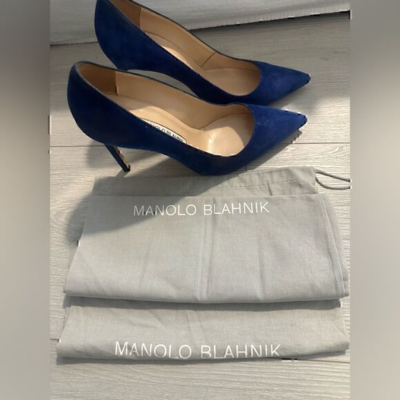 Manolo Blahnik BB 105mm Blue Suede Pumps - Picture 4 of 16